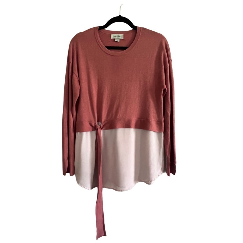 Charlie Paige Layered Poplin Blouse Top With Waist Tie Size Small - Picture 2 of 6